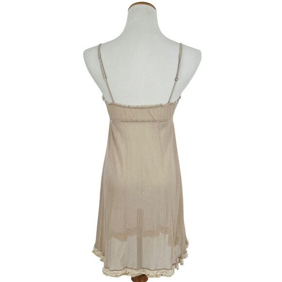 Vintage Anthropologie Eloise Beige Lace Crochet Trim Camisole Nighty Slip Dress - Picture 7 of 13